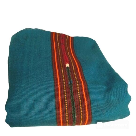 Vintage Large Heavy Weight Twill Turquoise Saddle Carriage Blanket 96X80 - Picture 6 of 9